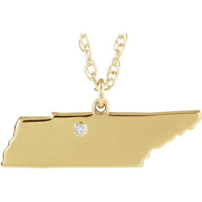 14k 10k yellow rose white gold diamond silver tennessee tn state map personalized city necklace