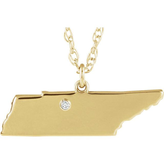 14k 10k yellow rose white gold diamond silver tennessee tn state map personalized city necklace