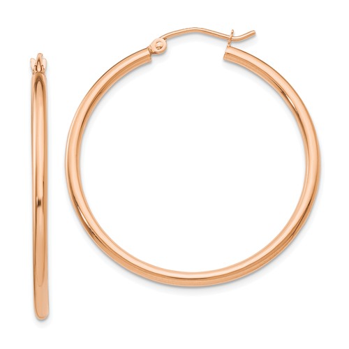 14K Rose Gold Classic Round Hoop Earrings 35mm x 2mm