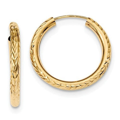 14k yellow gold diamond cut classic endless hoop earrings 24mm x 3mm