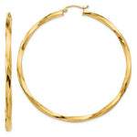 Załaduj obraz do przeglądarki galerii, 14K Yellow Gold Twisted Modern Classic Round Hoop Earrings 60mm x 3mm
