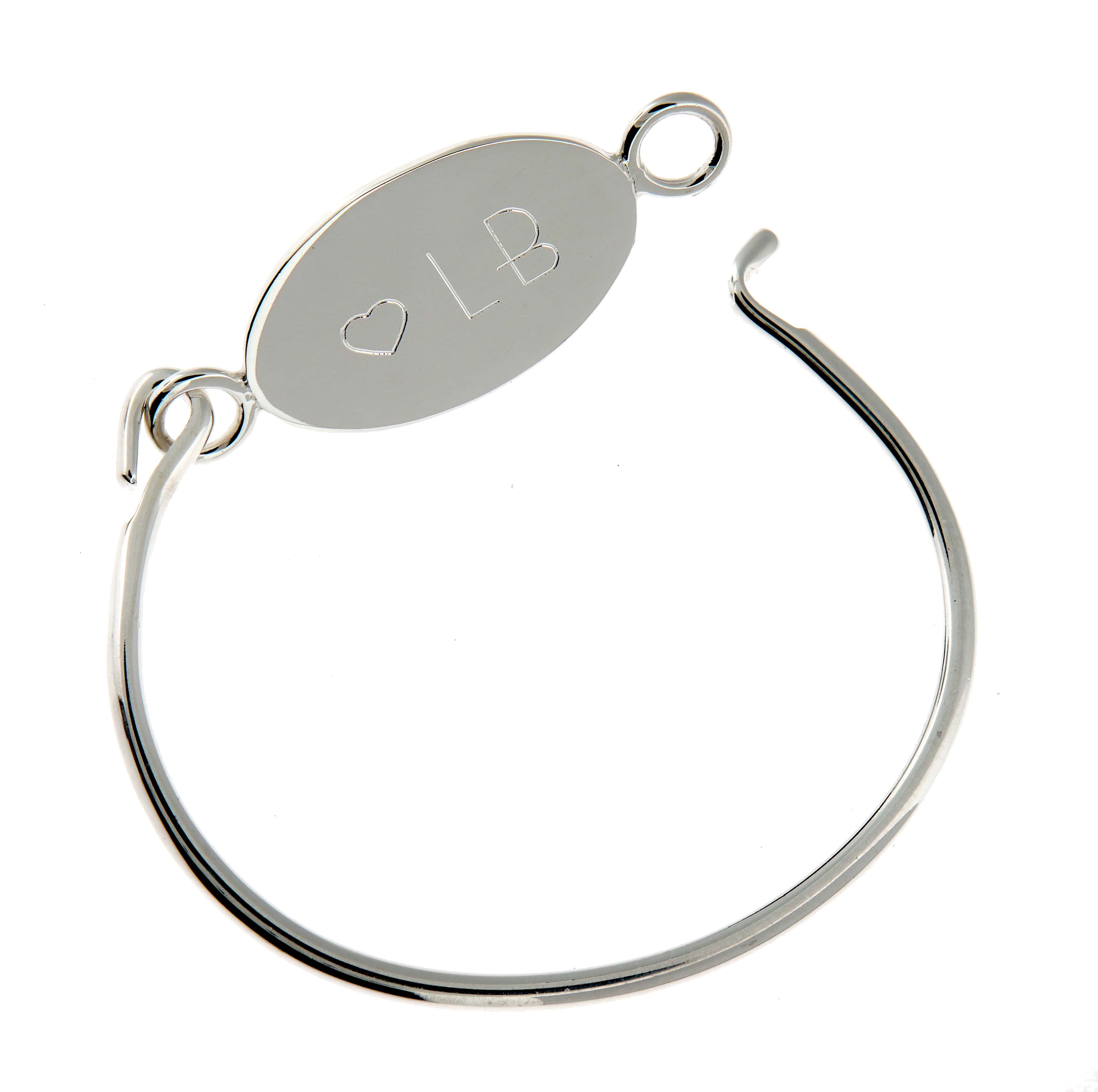 Sterling Silver Oval ID Plate Bangle Bracelet Custom Engraved Personalized Name Initials Monogram