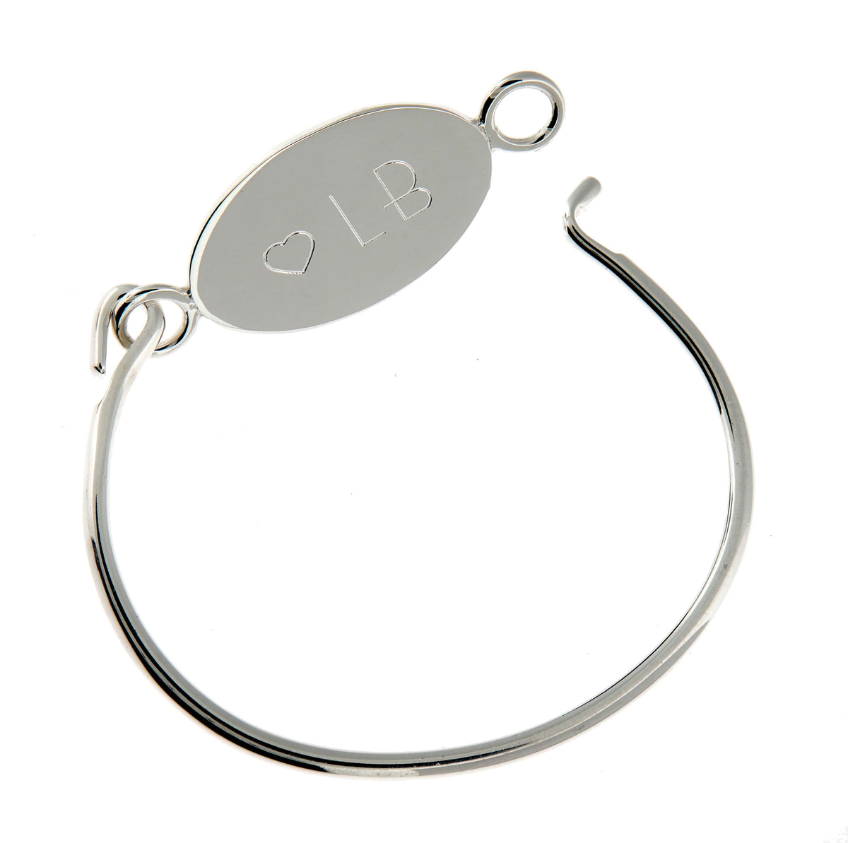 sterling silver oval id plate bangle bracelet custom engraved personalized name initials monogram