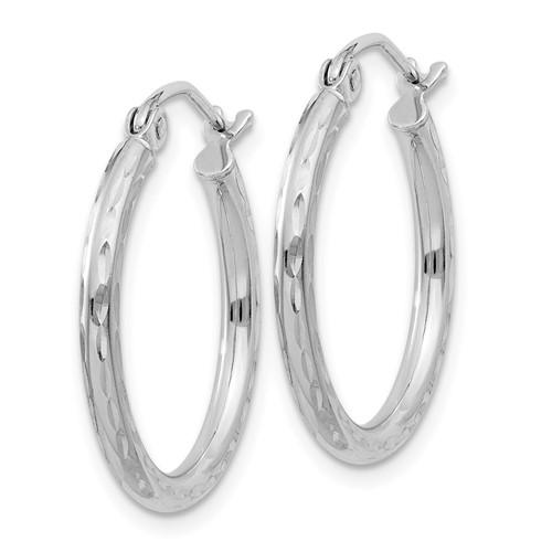sterling silver rhodium plated diamond cut classic round hoop earrings 20mm x 2mm