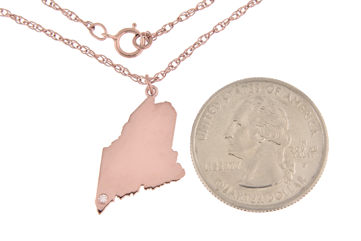 14k 10k yellow rose white gold diamond silver maine me state map personalized city necklace