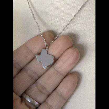 14k 10k Yellow Rose White Gold Diamond Silver Texas TX State Map Personalized City Necklace