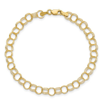 14k solid yellow gold 6mm triple link charm bracelet chain lobster clasp
