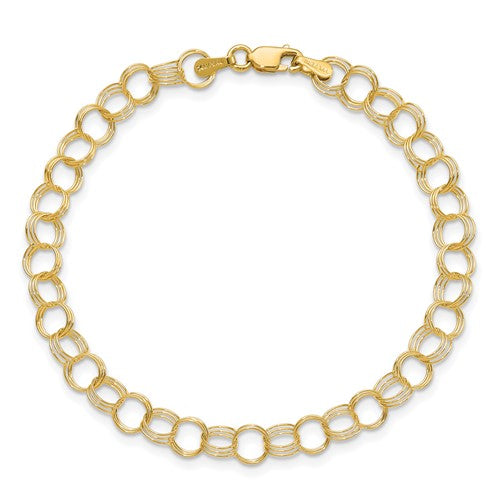 14k solid yellow gold 6mm triple link charm bracelet chain lobster clasp