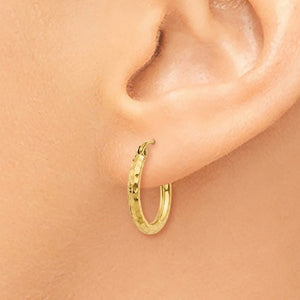 14k Yellow Gold Diamond Cut Classic Round Hoop Earrings 15mm x 2mm