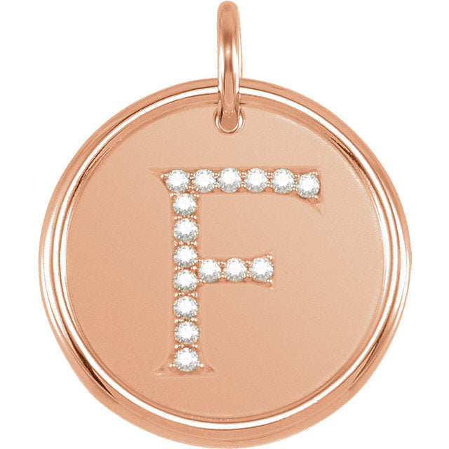 14K Yellow Rose White Gold Genuine Diamond Uppercase Letter F Initial Alphabet Pendant Charm Custom Made To Order Personalized Engraved