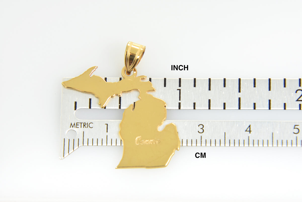 14k gold or sterling silver michigan mi state map pendant charm personalized monogram