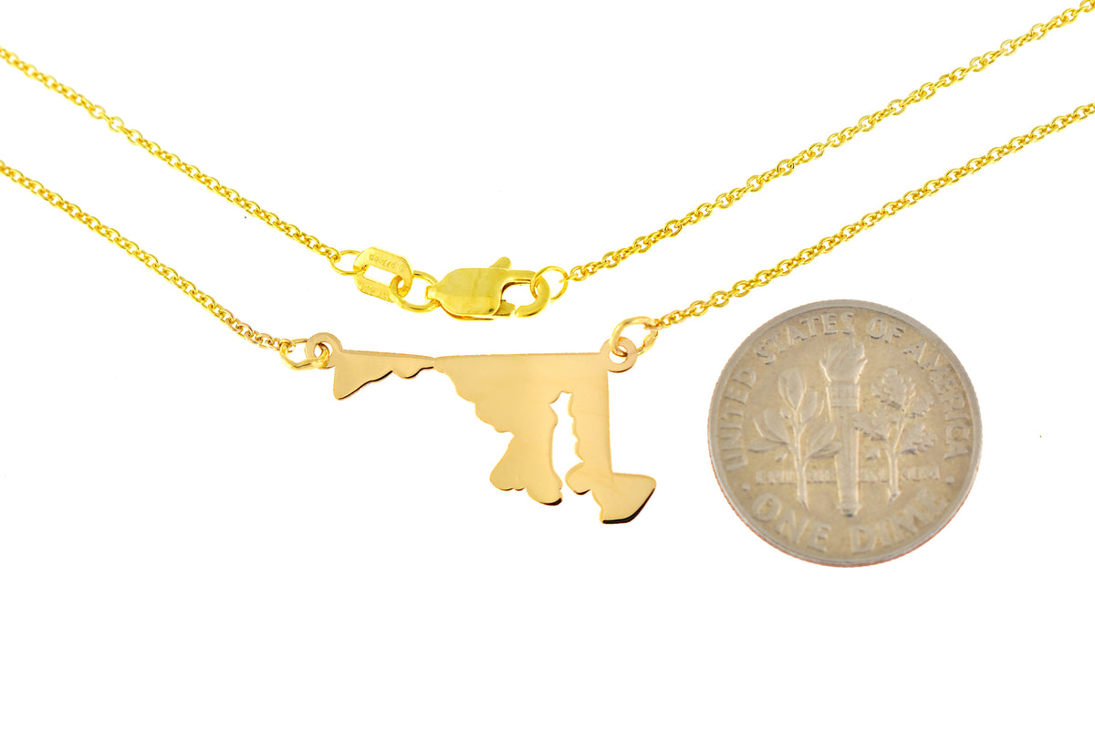 14k gold or sterling silver maryland md state name necklace personalized monogram