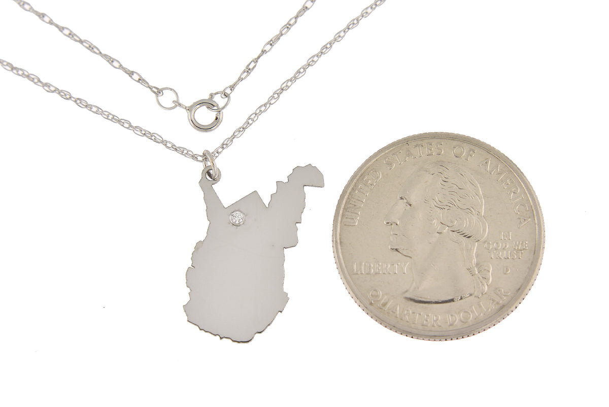 14k 10k yellow rose white gold diamond silver west virginia wv state map personalized city necklace