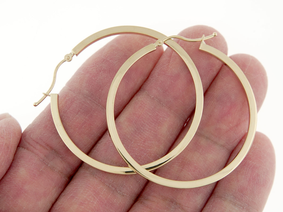 14k yellow gold square tube round hoop earrings 40mm x 2mm
