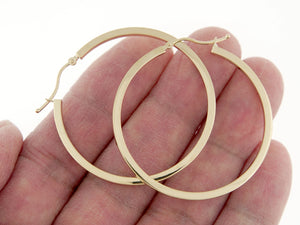 14k Yellow Gold Square Tube Round Hoop Earrings 40mm x 2mm