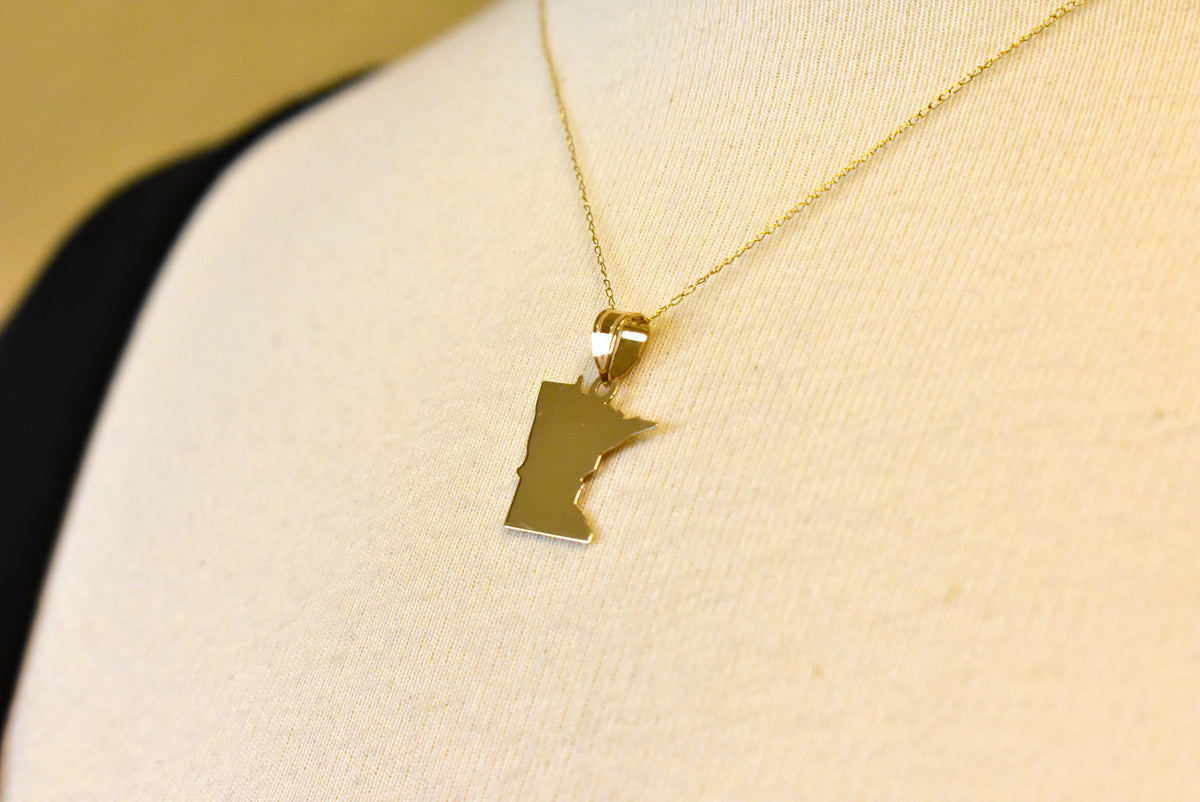 14k gold or sterling silver minnesota mn state map pendant charm personalized monogram