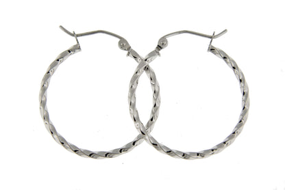 14k white gold twisted modern classic round hoop earrings 25mm x 2mm