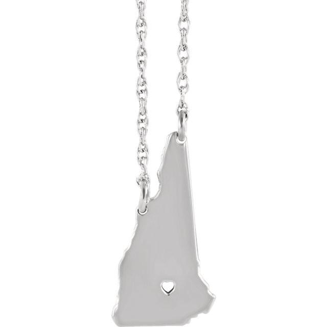 14k gold 10k gold silver new hampshire nh state map necklace heart personalized city