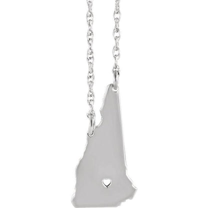14k gold 10k gold silver new hampshire nh state map necklace heart personalized city