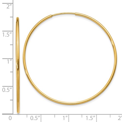 14k yellow gold round endless hoop earrings 40mm x 1.25mm