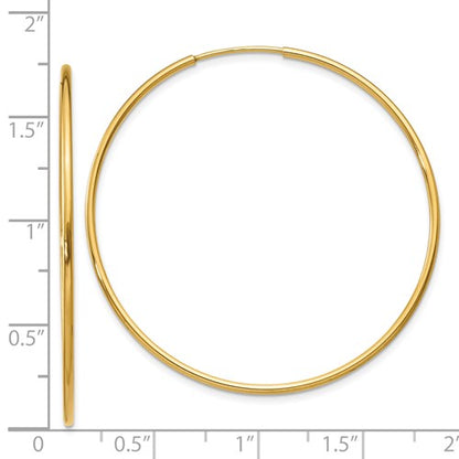 14k yellow gold round endless hoop earrings 40mm x 1.25mm