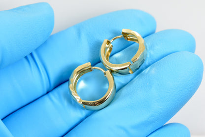 14k yellow gold faceted textured huggie hinged hoop earrings 15mm x 5mm