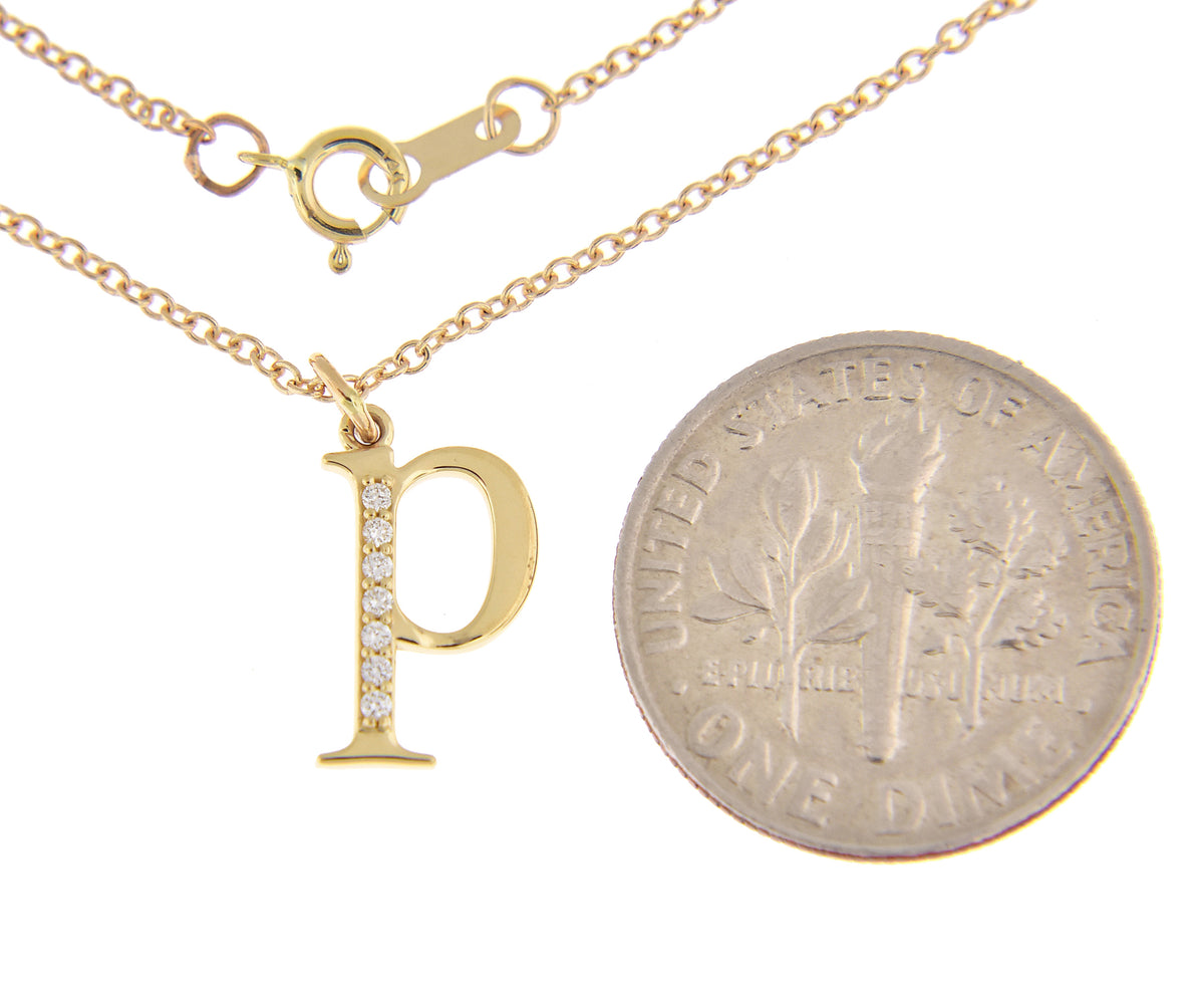 14k yellow rose white gold .04 ctw diamond tiny petite lowercase letter p initial alphabet pendant charm necklace