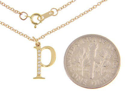 14k yellow rose white gold .04 ctw diamond tiny petite lowercase letter p initial alphabet pendant charm necklace