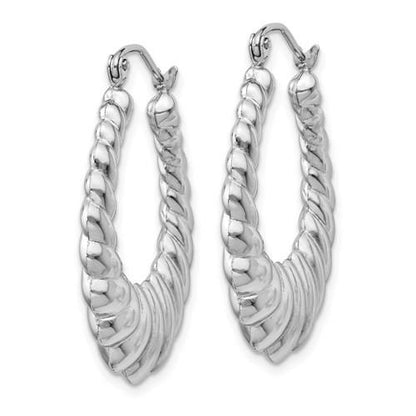 14k white gold shrimp scalloped twisted classic hoop earrings