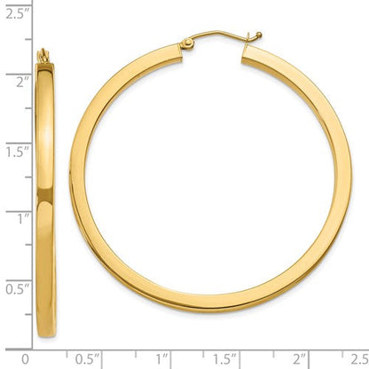10k yellow gold classic square tube round hoop earrings 52mm x 3mm