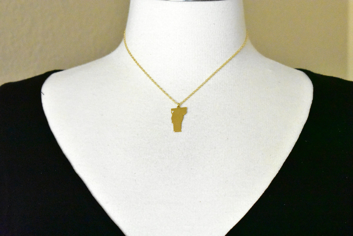 14k gold 10k gold silver vermont vt state map diamond personalized city necklace