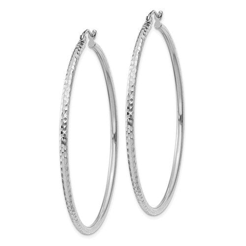 14k white gold diamond cut round hoop earrings 49mm x 2mm