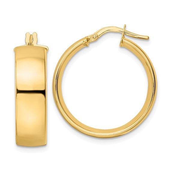 14k yellow gold round square tube hoop earrings 23mm x 7mm