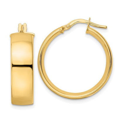 14k yellow gold round square tube hoop earrings 23mm x 7mm
