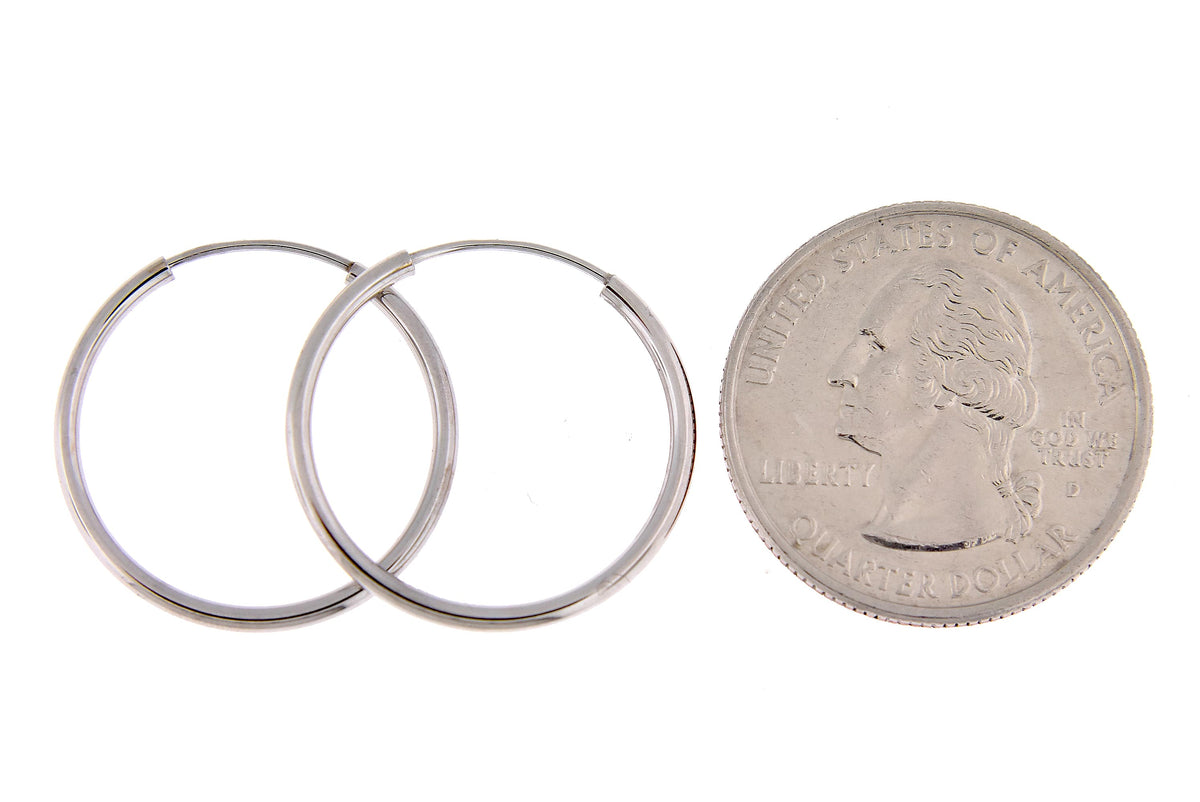 14k white gold classic endless round hoop earrings 21mm x 1.5mm