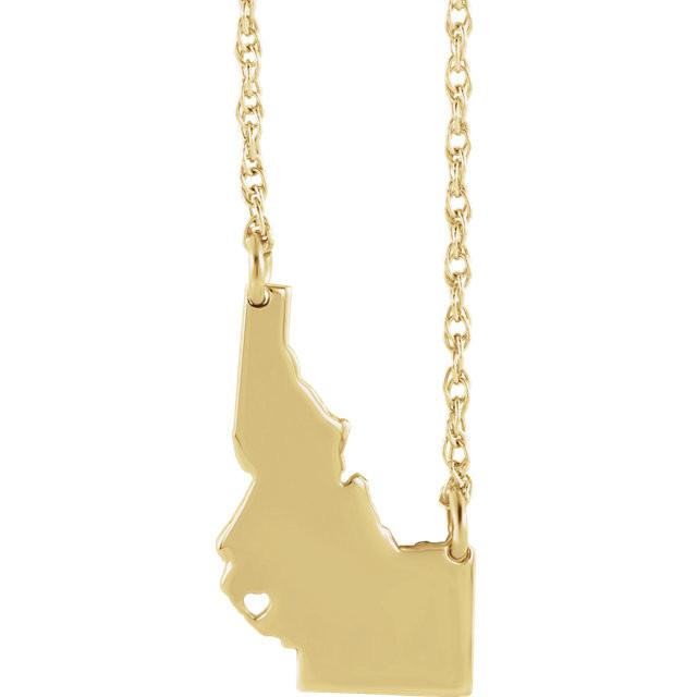 14k Gold 10k Gold Silver Idaho State Map Necklace Heart Personalized City