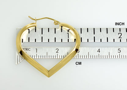14k yellow gold heart hoop earrings 29mm x 3mm