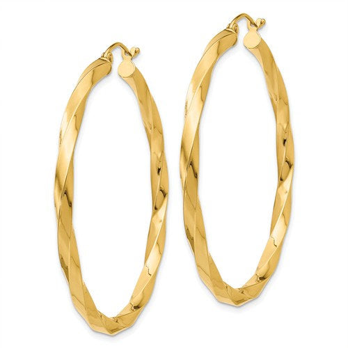 14k yellow gold twisted modern classic round hoop earrings 45mm x 3mm