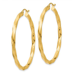 14K Yellow Gold Twisted Modern Classic Round Hoop Earrings 45mm x 3mm