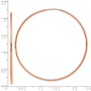 14k Rose Gold Classic Endless Round Hoop Earrings 52mm x 1.25mm