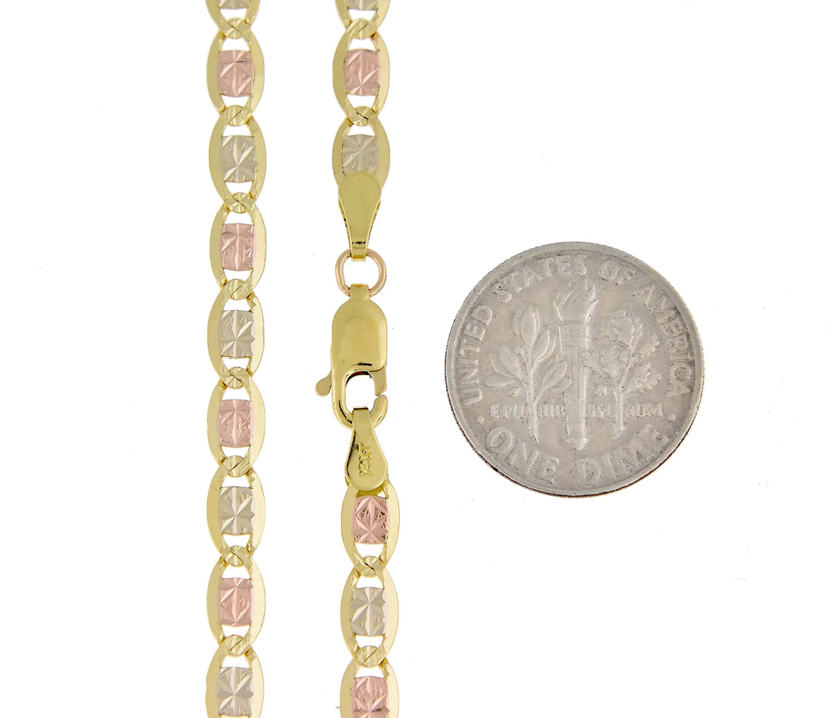 14k yellow white rose gold tri color 3.8mm pav√© valentino bracelet anklet choker necklace chain
