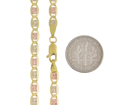 14k yellow white rose gold tri color 3.8mm pav√© valentino bracelet anklet choker necklace chain