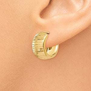 14k Yellow Gold Textured Huggie Hinged Hoop Earrings 15mm x 15mm x 7mm