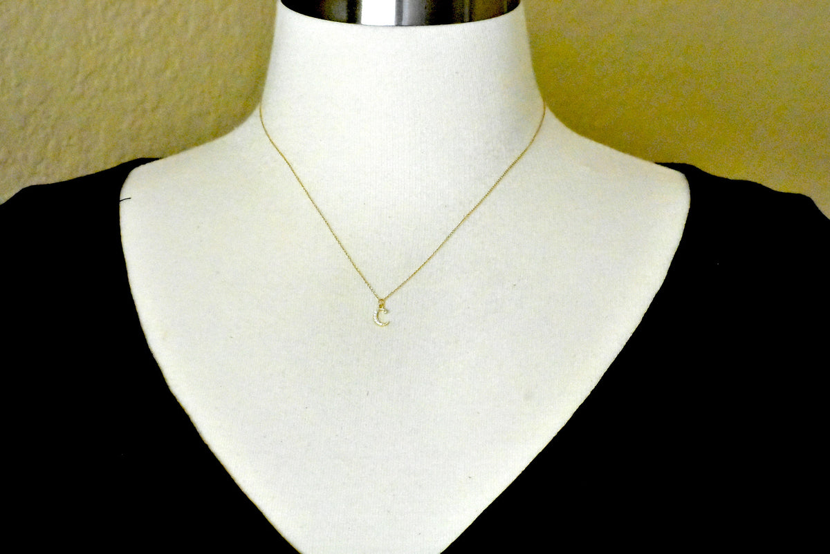14k yellow rose white gold .03 ctw diamond tiny petite lowercase letter c initial alphabet pendant charm necklace