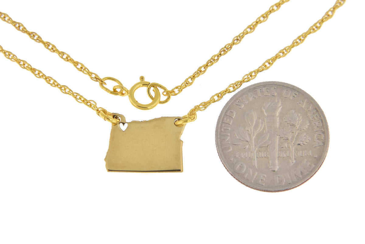 14k gold 10k gold silver oregon or state map necklace heart personalized city