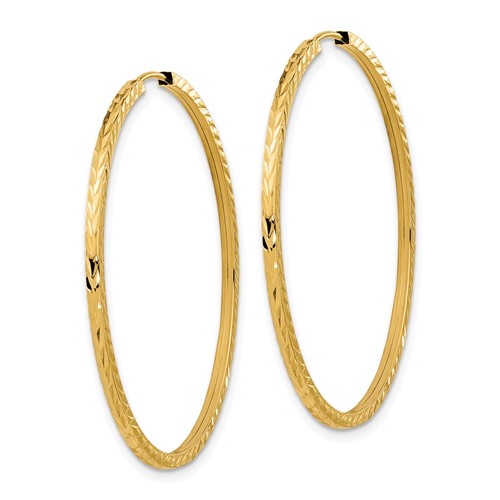 14k yellow gold diamond cut square tube round endless hoop earrings 40mm x 1.35mm