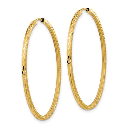 14k yellow gold diamond cut square tube round endless hoop earrings 40mm x 1.35mm