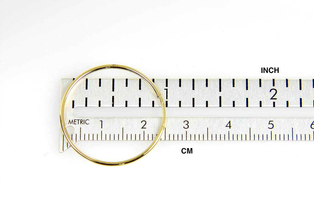 14k yellow gold round endless hoop earrings 20mm x 1.25mm