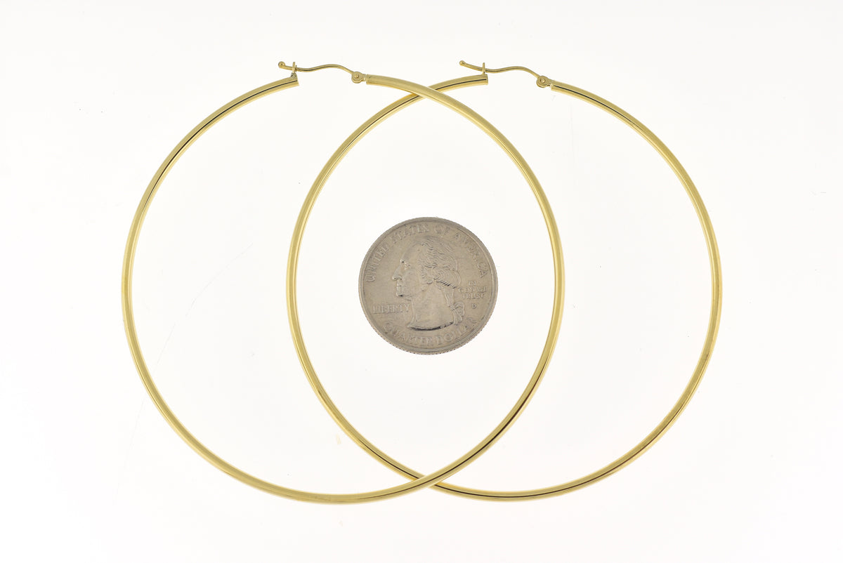 14k yellow gold classic round extra large hoop earrings 73mm x 2mm