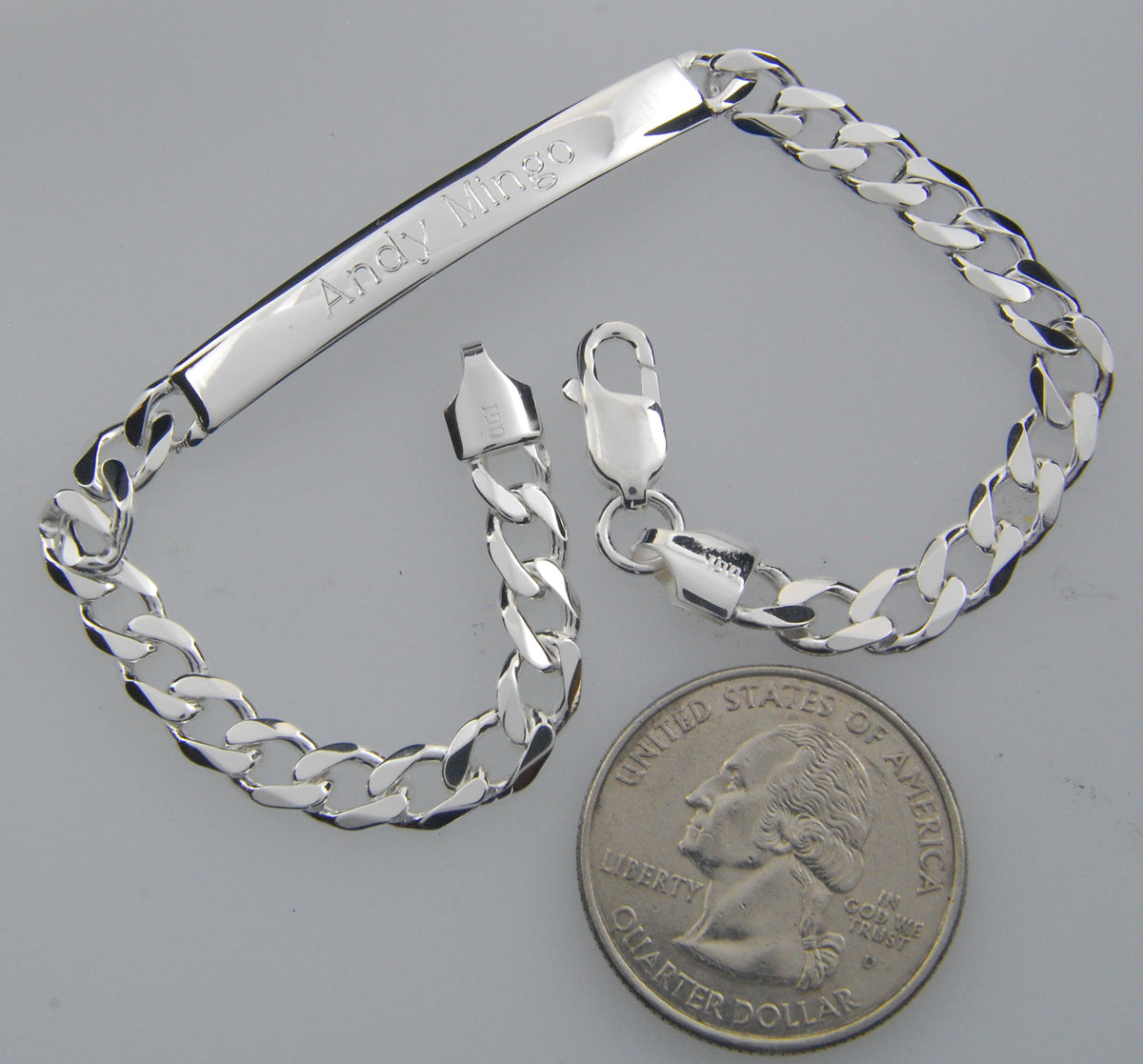 solid sterling silver engravable curb link id bracelet engraved personalized name initials dates